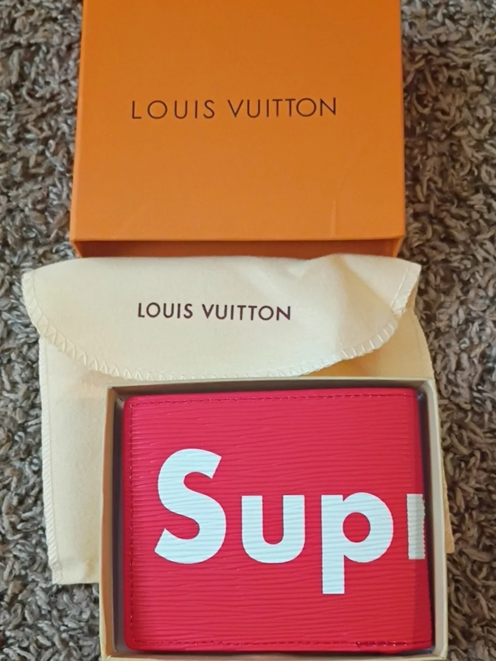 Louis Vuitton Red Bi-Fold Wallet with White Script